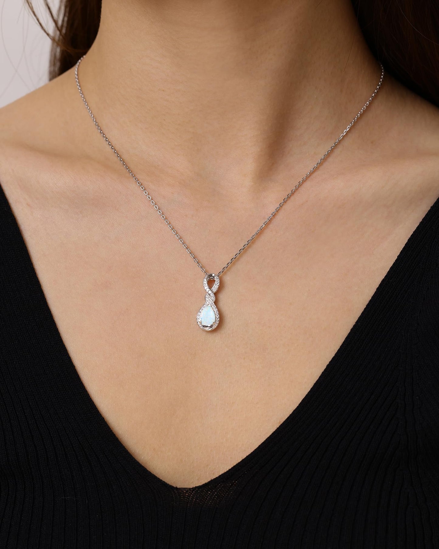 FANCIME White Opal Necklace October Birthstone Sterling Silver Dainty Infinity Knot Pendant Necklace Gemstone Fine Jewelry Anniversary Birthday Graduation Mothers Day Gifts for Women Her Mom