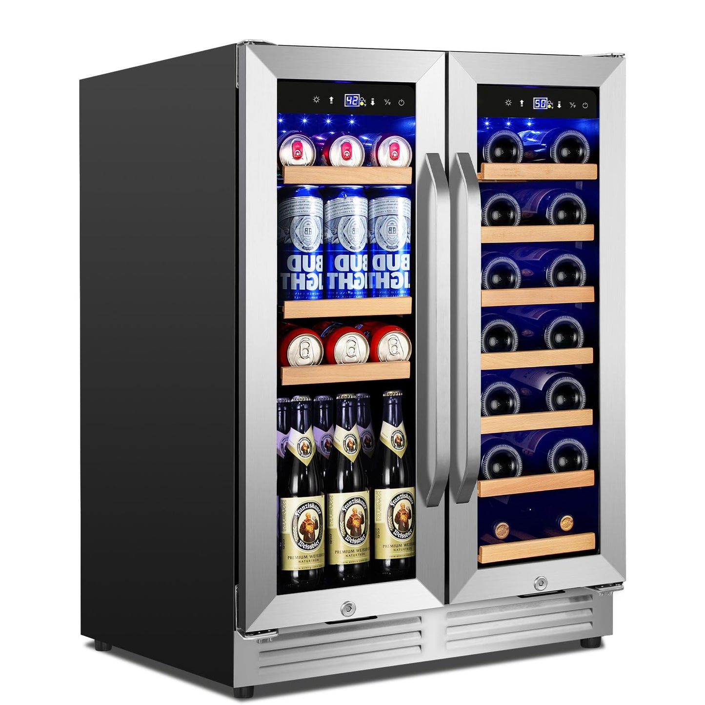 Velieta 24 Inch Upgraded Wine and Beverage Refrigerator– Dual Zone Beverage Cooler with Glass Door | Under Counter or Freestanding | Large Capacity, Advanced Cooling System & Carbon Purification