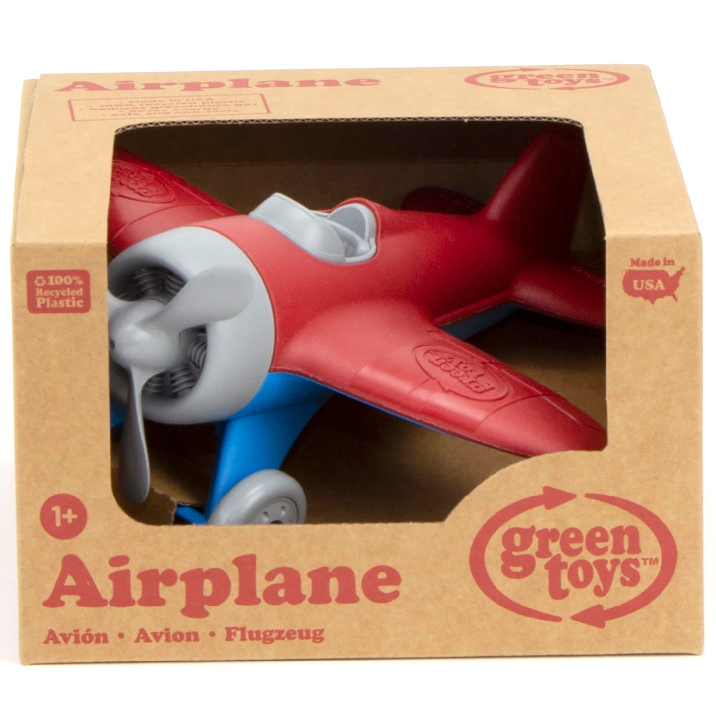 Green Toys Airplane, Red/Blue - Pretend Play, Motor Skills, Kids Flying Toy Vehicle. No BPA, phthalates, PVC. Dishwasher Safe, Recycled Plastic, Made in USA.