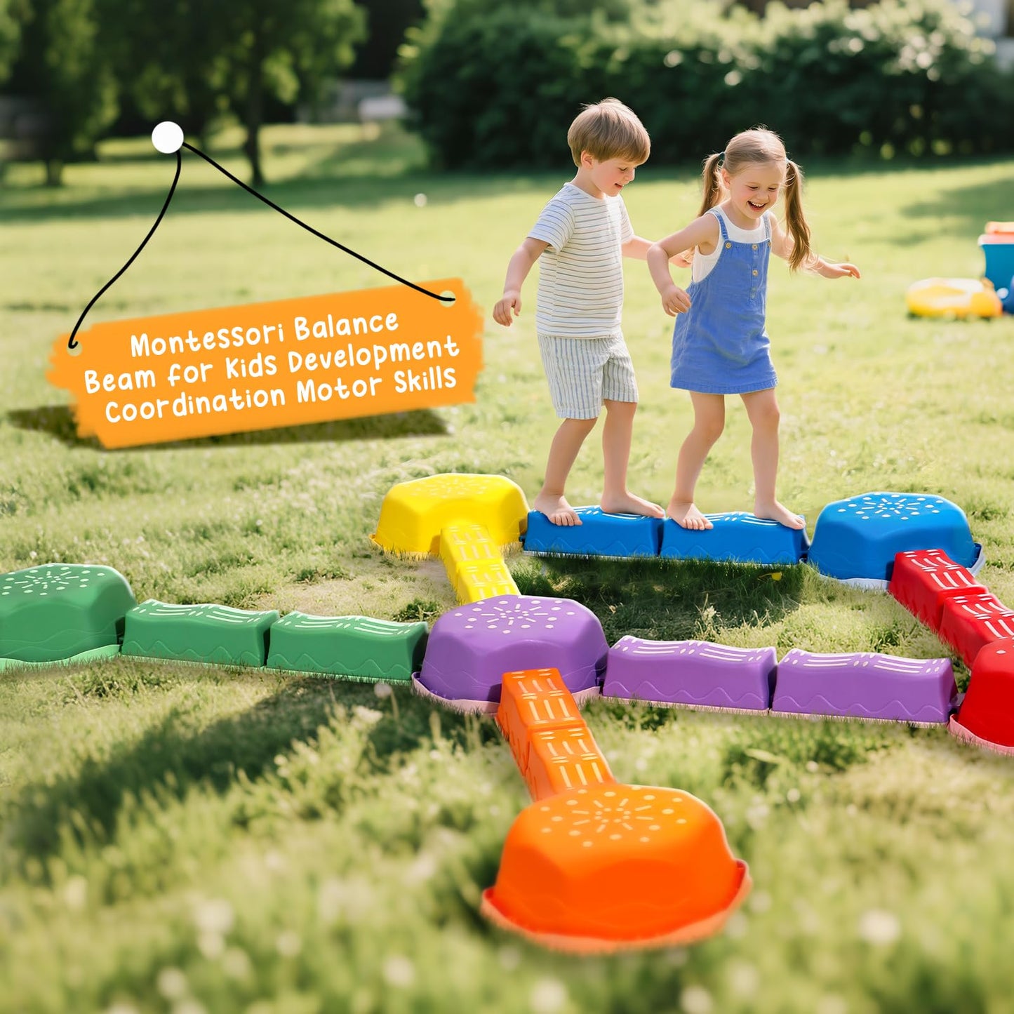 HappyField Balance Beam for Kids 18Pcs Non-Slip Stepping Stones Obstacle Course for Toddlers 3 Years + Indoor Outdoor Balance Board Kids Sensory Montessori Interactive Toys (Green)