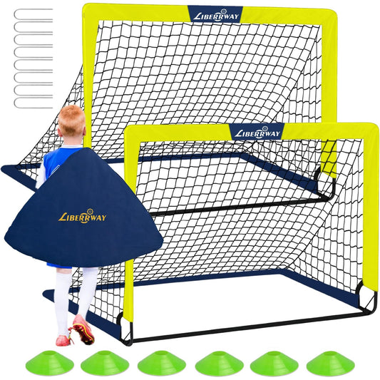 LIBERRWAY Soccer Goal 4'x 3' Portable Kids Soccer Goals for Backyard or Indoor Pop Up Soccer Net with 6 Training Cones, Carrying Bag, 8 Ground Stakes