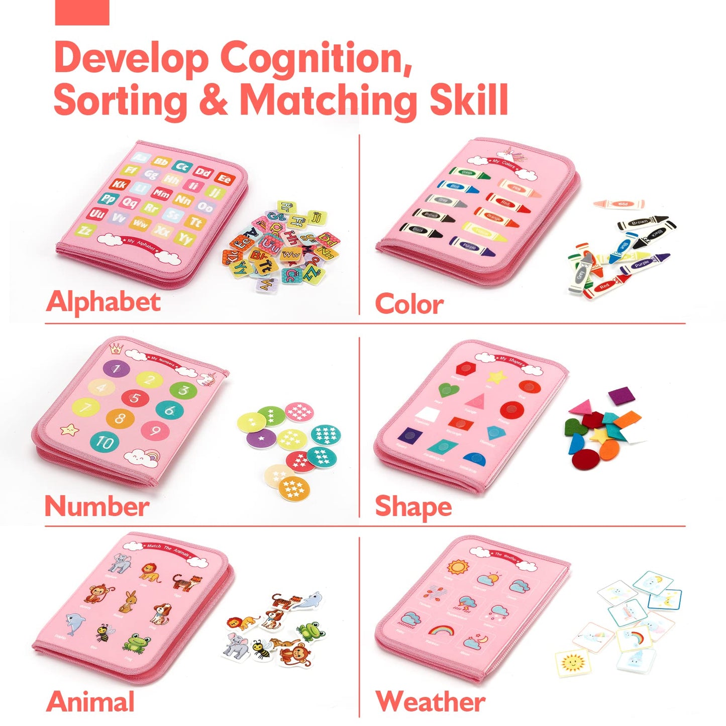 hahaland Toddler Busy Board Montessori Toys for 3 Year Old Girl Gifts, Educational Learning Toys with Life Skills, Alphabet, Number, Shape, Color, Car Ride Airplane Travel Toy Toddlers Girls Busy Book
