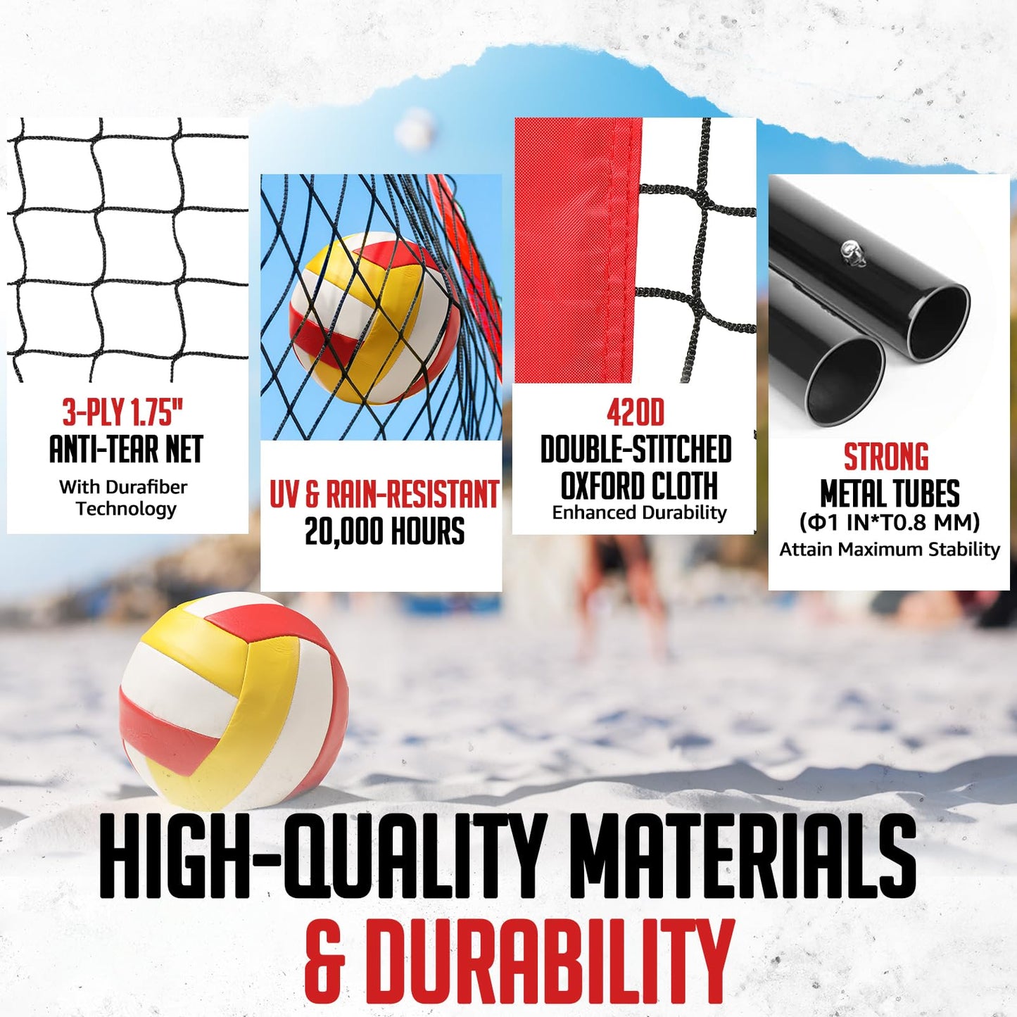 ZEALFEEL Volleyball Net, 20FT Volleyball Training Net Height Adjustable, Portable Freestanding Practice Net for Hitting or Serving Drills, Pop up Volley Ball Nets with Carry Bag for Backyard Outdoor