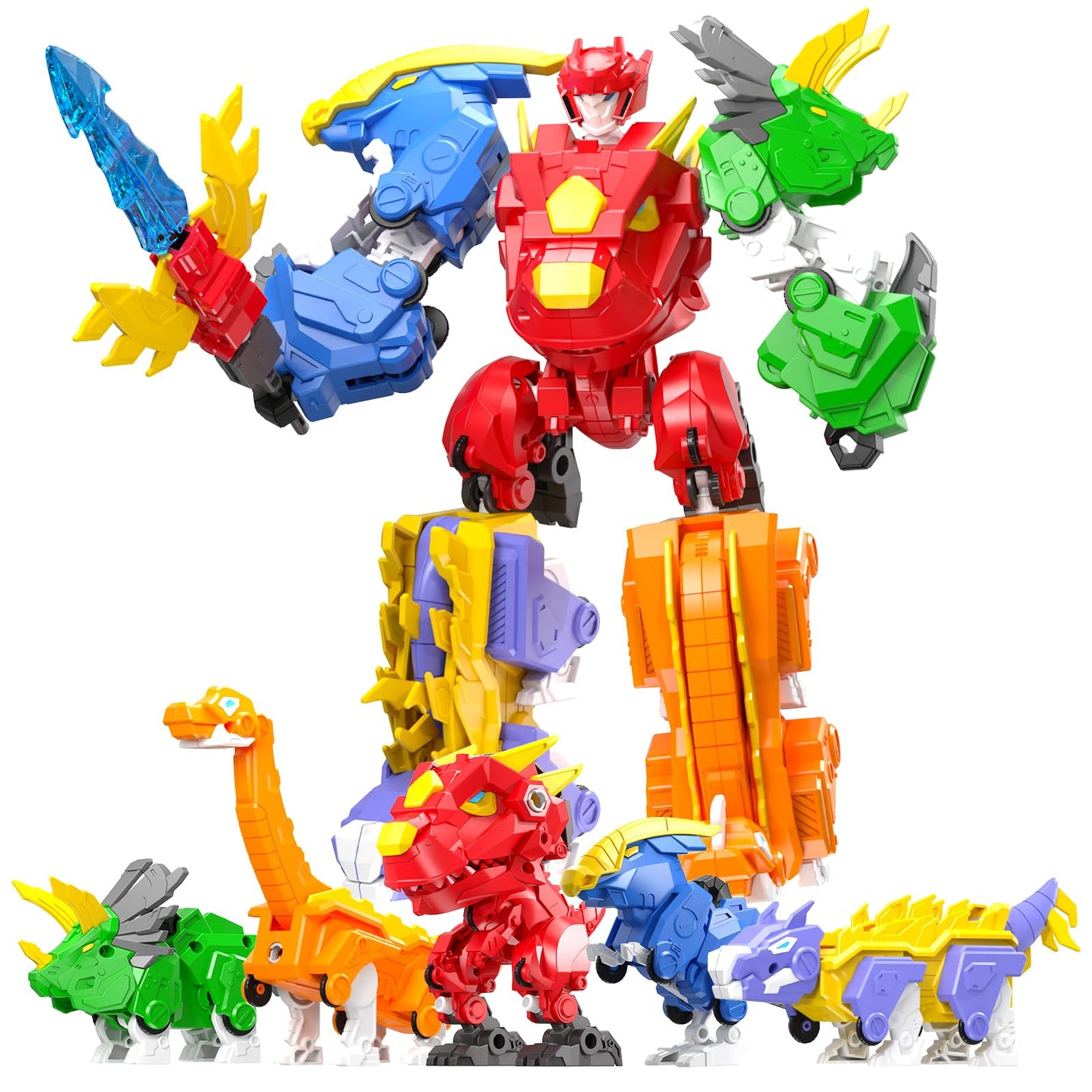 RISUNTOY 5-in-1 Transforming Dinosaur Robot Toys, STEM Building Kit with Triceratops Action Figures, Safe Set for Kids Boys Girls Age 3+ Boys & Girls, Birthday for Toddlers