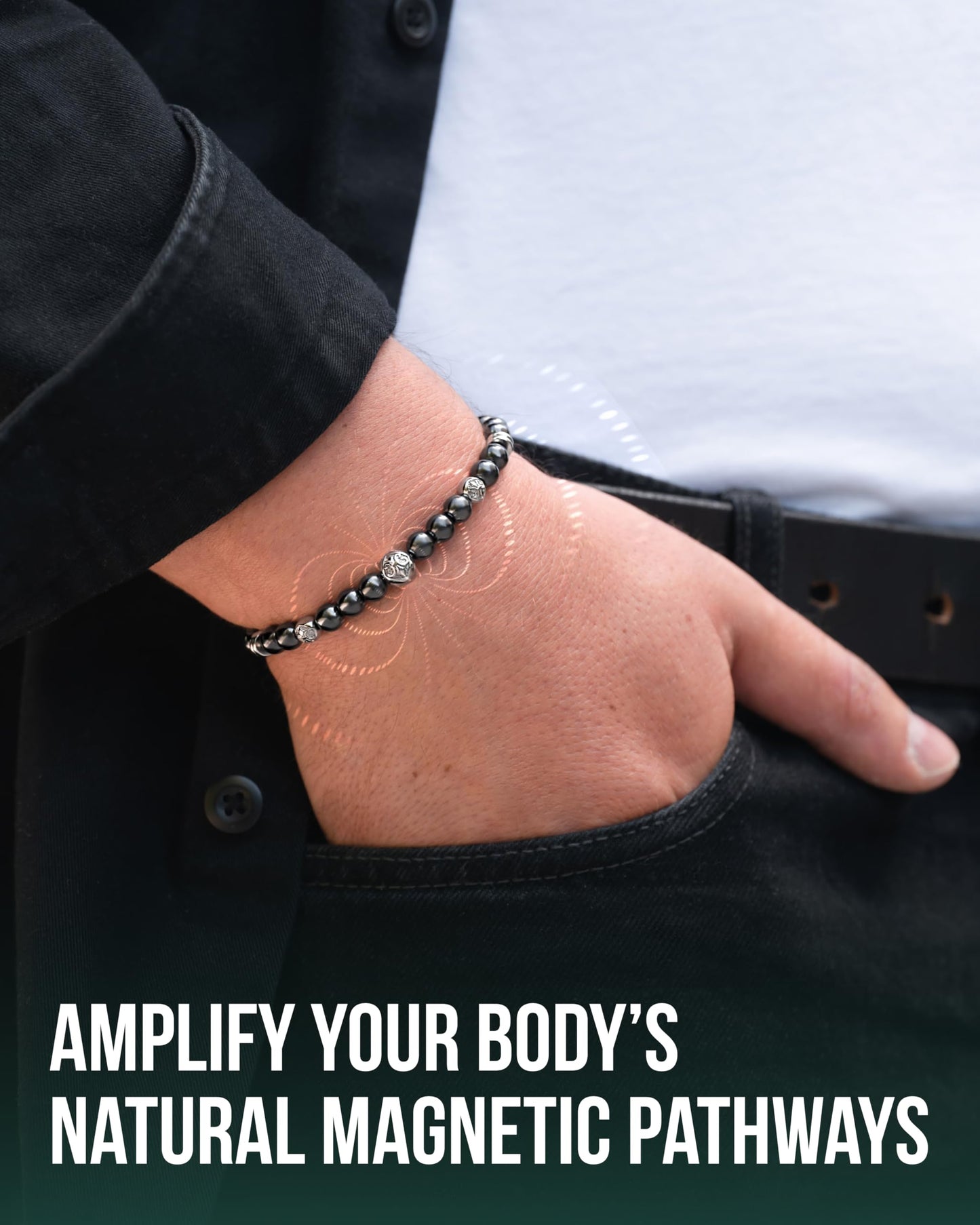 MagnetRX® Hematite Magnetic Bracelet – Max Strength Magnet Stones with Stainless Steel Charms – Elegant Hematite Beaded Bracelets for Men (Armory | Small)