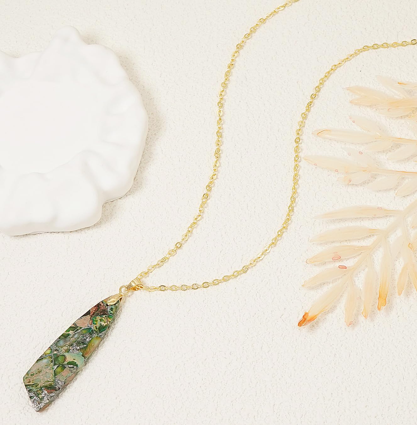 Wovanoo Nature Stone Necklaces for Women Boho Gemstone Pendant Necklace 18K Gold Chain Necklaces Green Gold
