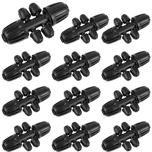 Copadri 12 Pcs 1/2 Inch To 1/4 Inch Irrigation Tubing Fittings, 1/2"(1/2" ID x 0.65" OD) To 1/4" Drip Barbed Tee Adapter 16mm Anti-Drop Locked Nut T Reducer To 1/4" Distribution Line Connector