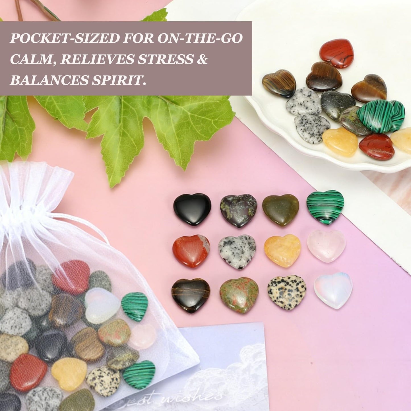 uxcell 5 Pcs Topaz Crystal Stones Heart Shaped, 2 cm Tumbled Stones and Crystals, Polished Gemstone Rocks for Women Gifts Meditation Crafting Home Decor