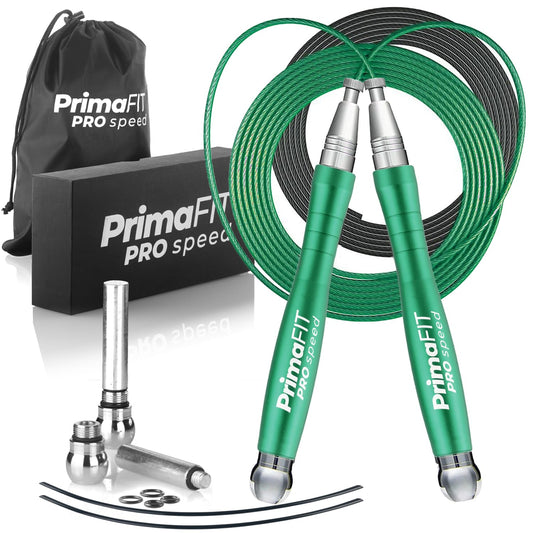 PrimaFIT Jump Rope Pro Speed Skipping Rope Adjustable Adult Jumping Rope Weighted Aluminium Handles for Double Dutch Boxing Workout Crossfit Exercise Fitness Spare Cable Weights Protectors Carry Bag