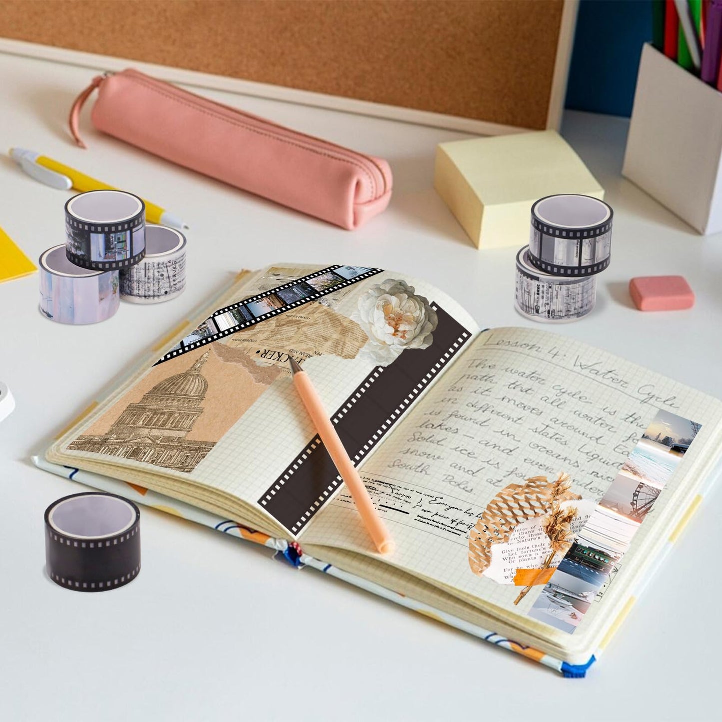 LELE LIFE 6 Rolls Filmstrip PET Washi Tape, Self-Adhesive Retro Movie Film Reel Art Decorative Tape Stickers for Journaling, Scrapbooking, Crafts, Diaries, Junk Journal Supplies