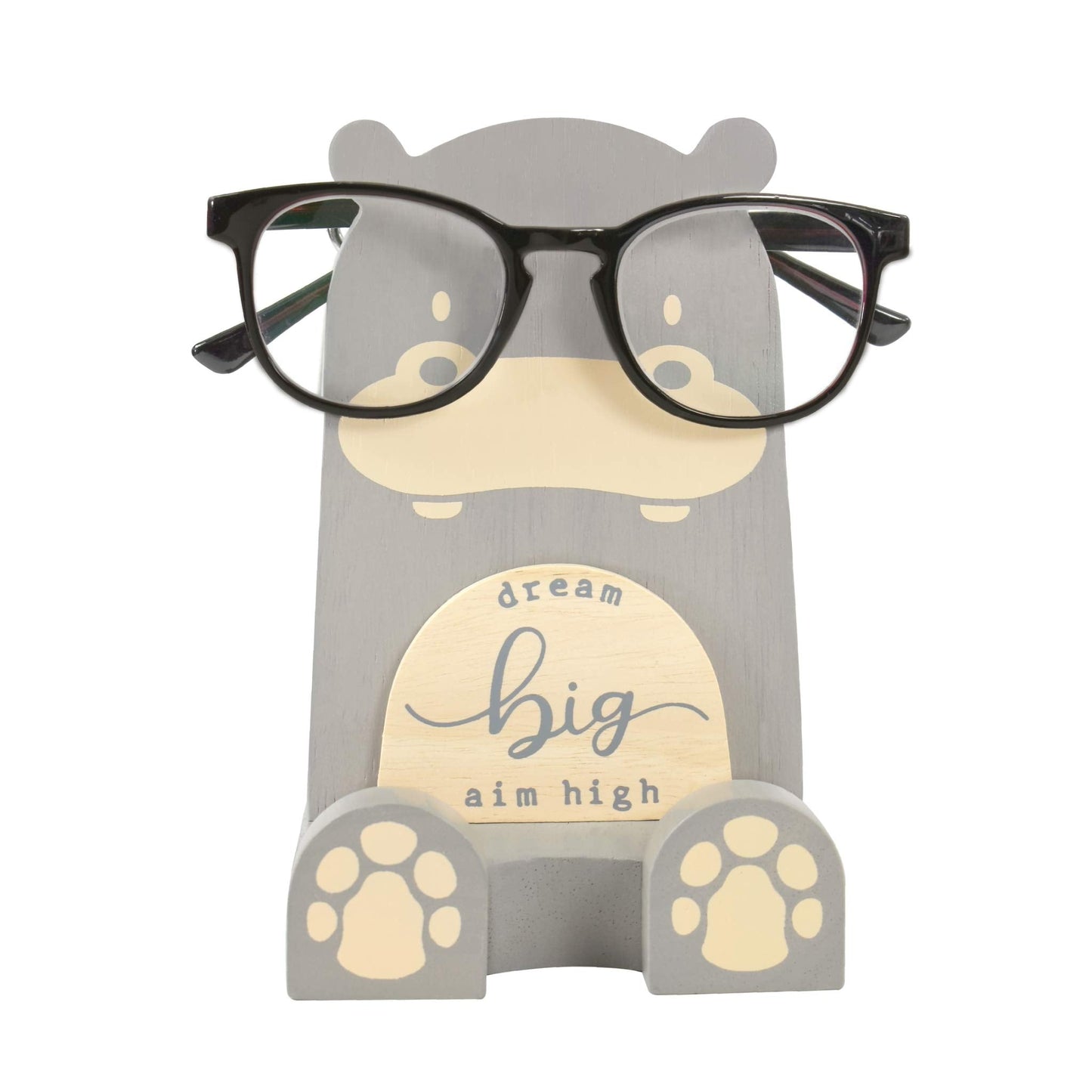 I'm Wood Multipurpose Eyeglass Phone Pen & Pencil Holder Stand Stationery Desk Box Organizer Accessories Decor Home Office Desktop Birthday Graduation Gifts “Dream Big Aim High” (Hippo)