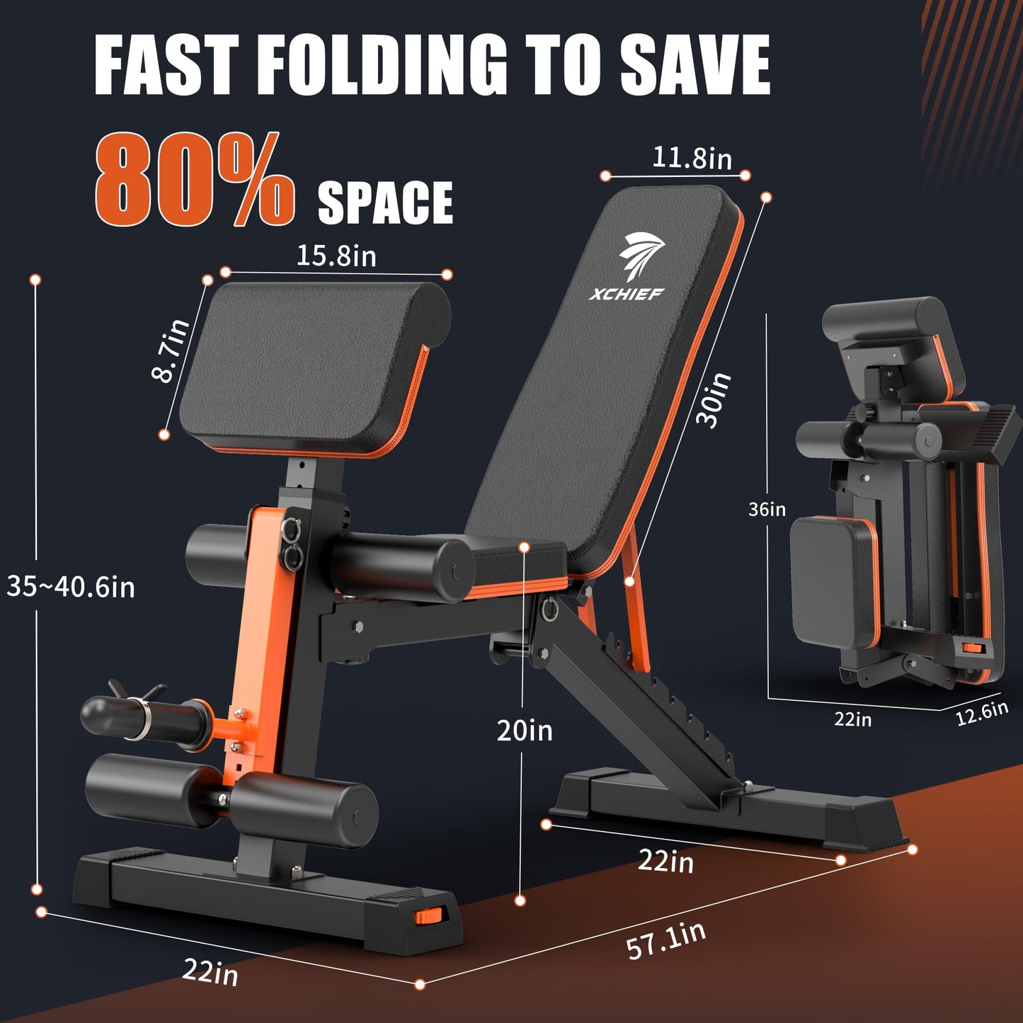 XCHIEF Adjustable Weight Bench - 1000LBS Capacity Heavy Duty Foldable Workout Bench for Full Body Exercise, Flat/Incline/Decline, Bench Press for Home Gym with Preacher Pad & Leg Extension