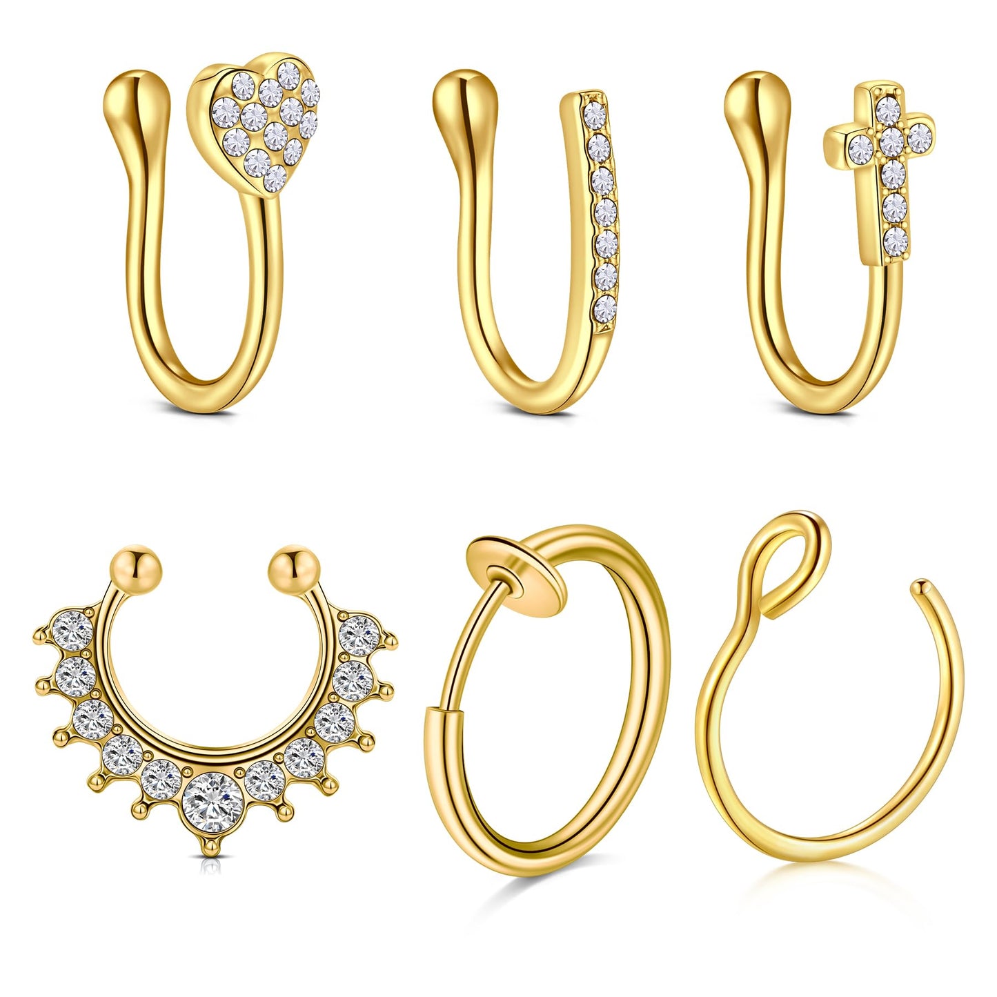 JFORYOU Fake Nose Ring Fake Septum Gold Clip on Nose Ring Hoop Faux Nose Piercing Spring No Pierced Non Piercing Faux Body Piercing Jewelry for Women Men