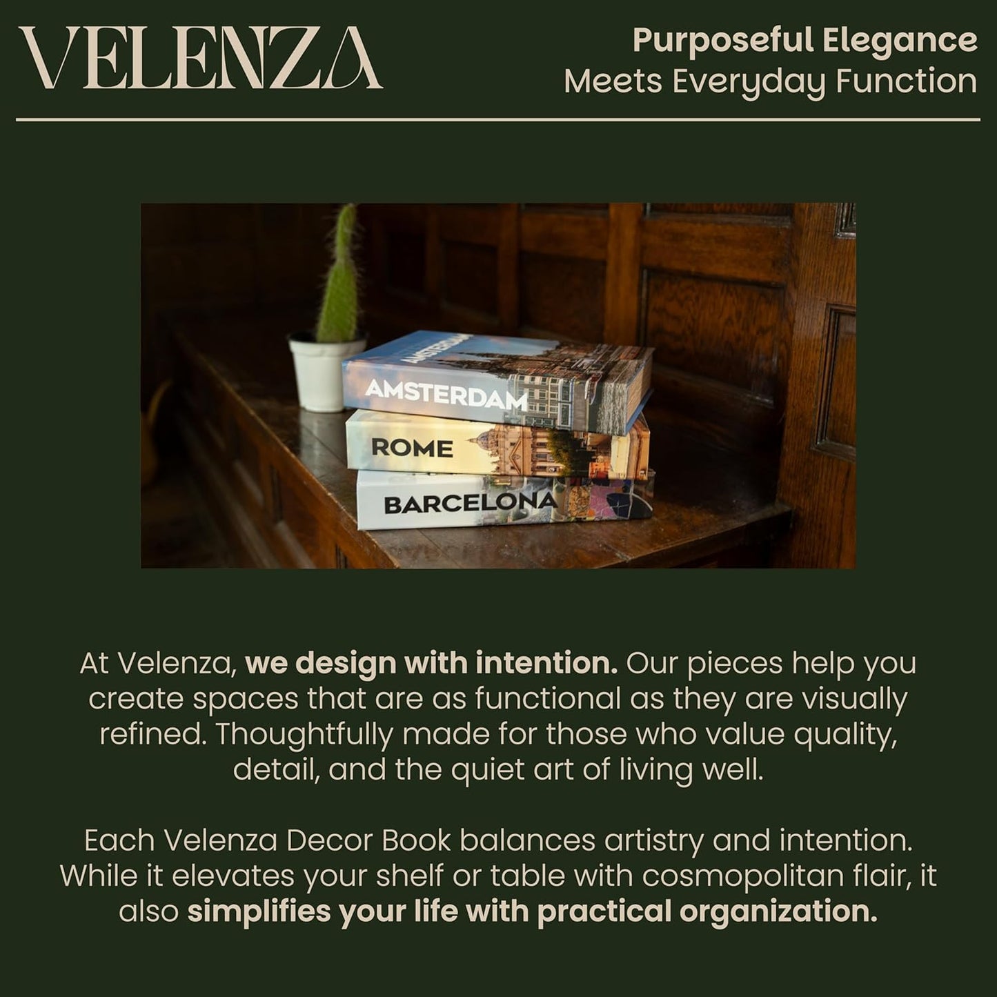 Velenza Rome Storage Book Box – Faux Books with Velvet-Lined Faux Book Storage Box Set for Keepsakes – Stylish and Functional Fake Decor Books – Travel-Inspired Home Décor (12 x 8 x 1.5 in)