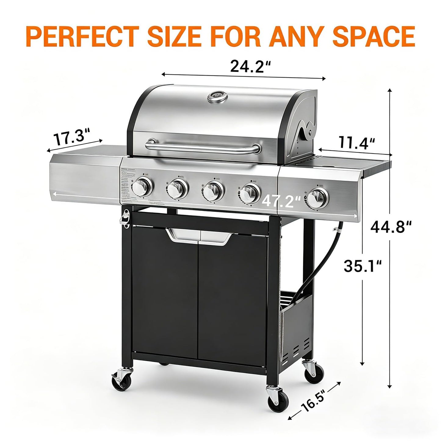 EUHOME 51,000 BTU 4-Burner Propane Gas Grill with Side Burner – Large 452 sq.in Stainless Steel BBQ Grill, Enameled Cast Iron Grates, 4 Swivel Casters & Protective Cover for Backyard Patio Family