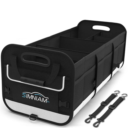Simniam Large Trunk Organizer for Car, Collapsible Multi Compartment Car Trunk Organizer with 2 Retractable Straps, Suitable for All Kinds of Cars, SUV, Minivan - 4 Compartments Red