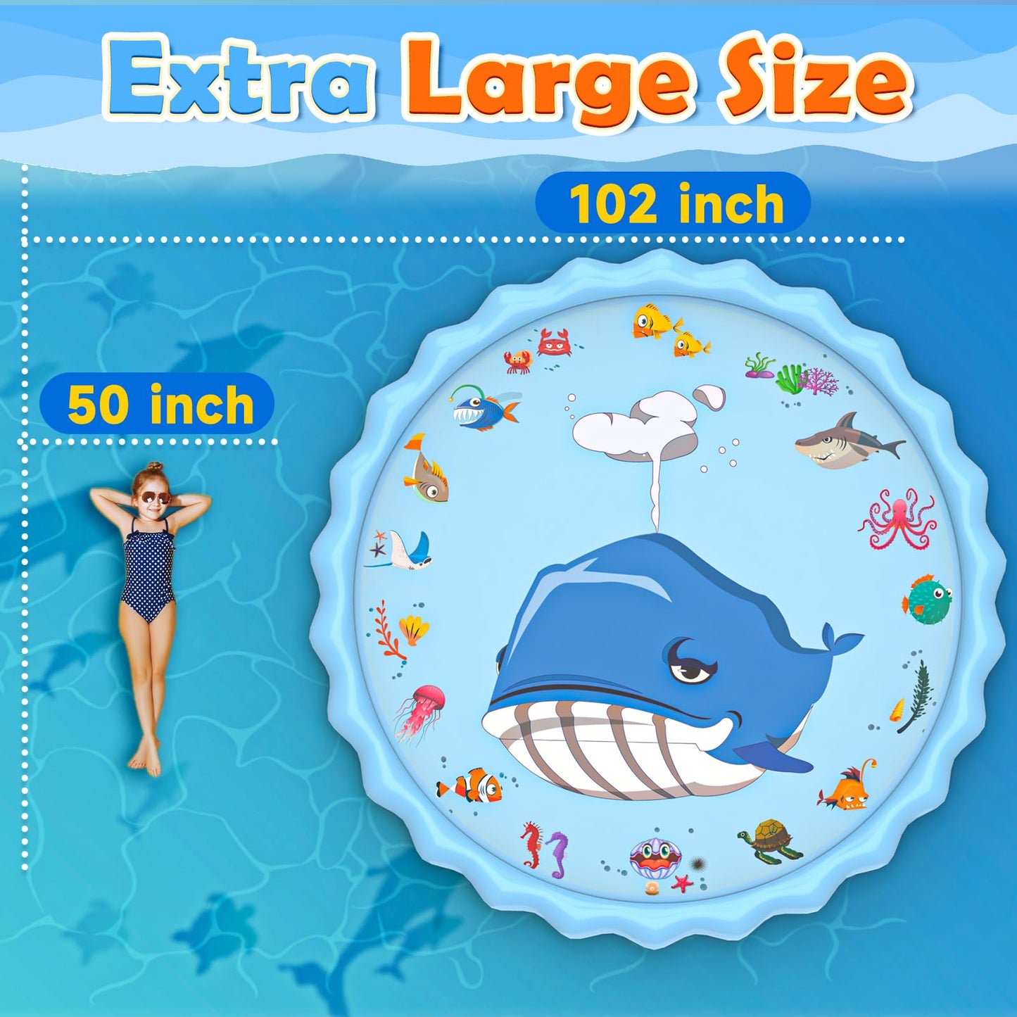 BerrysParadise 102" Splash Pad, Sprinkler & Splash Play Mat Toys for Kids Water Toys, Inflatable Wading Pool Extra Large Thicker Summer Outdoor Funny Toys for 3-12 Years Old Children Boys & Girls