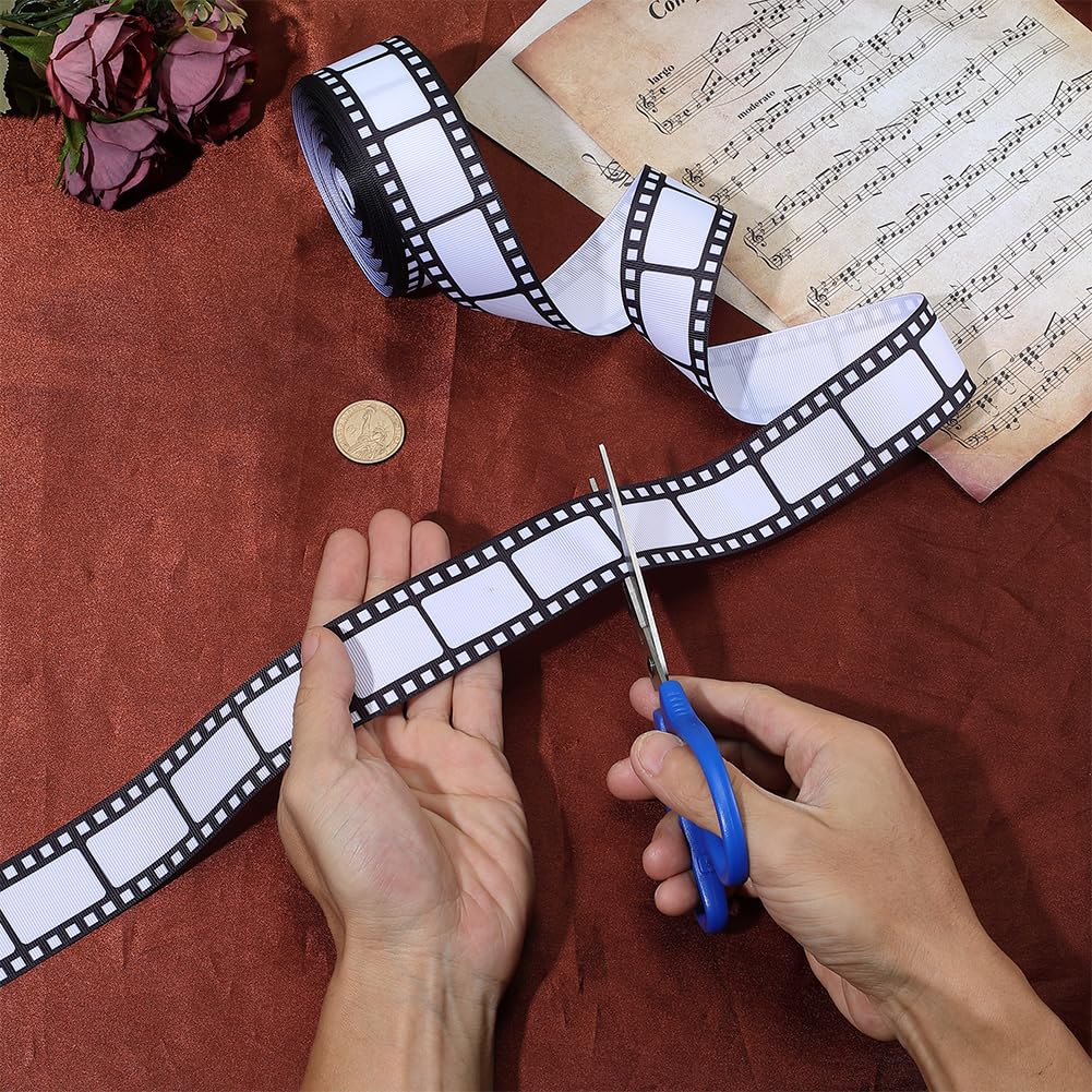 PH PandaHall 20 Yards Filmstrip Ribbons 1.5inch Black and White Film Border Roll Film Pattern Ribbon Movie Themed Decorating Material for Movie Night Theater Theme Party Gift Wrapping Table Decor