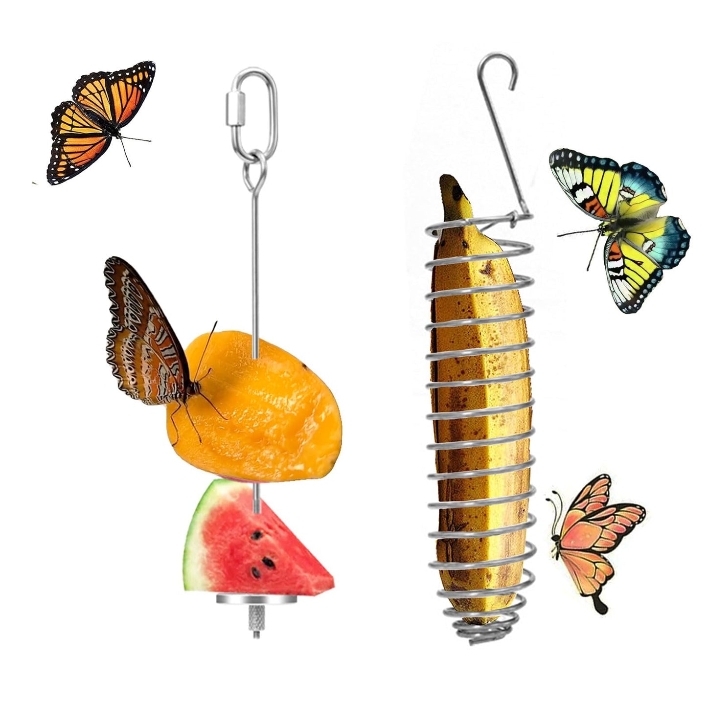 2Pcs Elegant Butterfly Banana Holder, Outdoor Banana Hammock, Hangable Butterfly Feeders Stand for Garden, Backyard