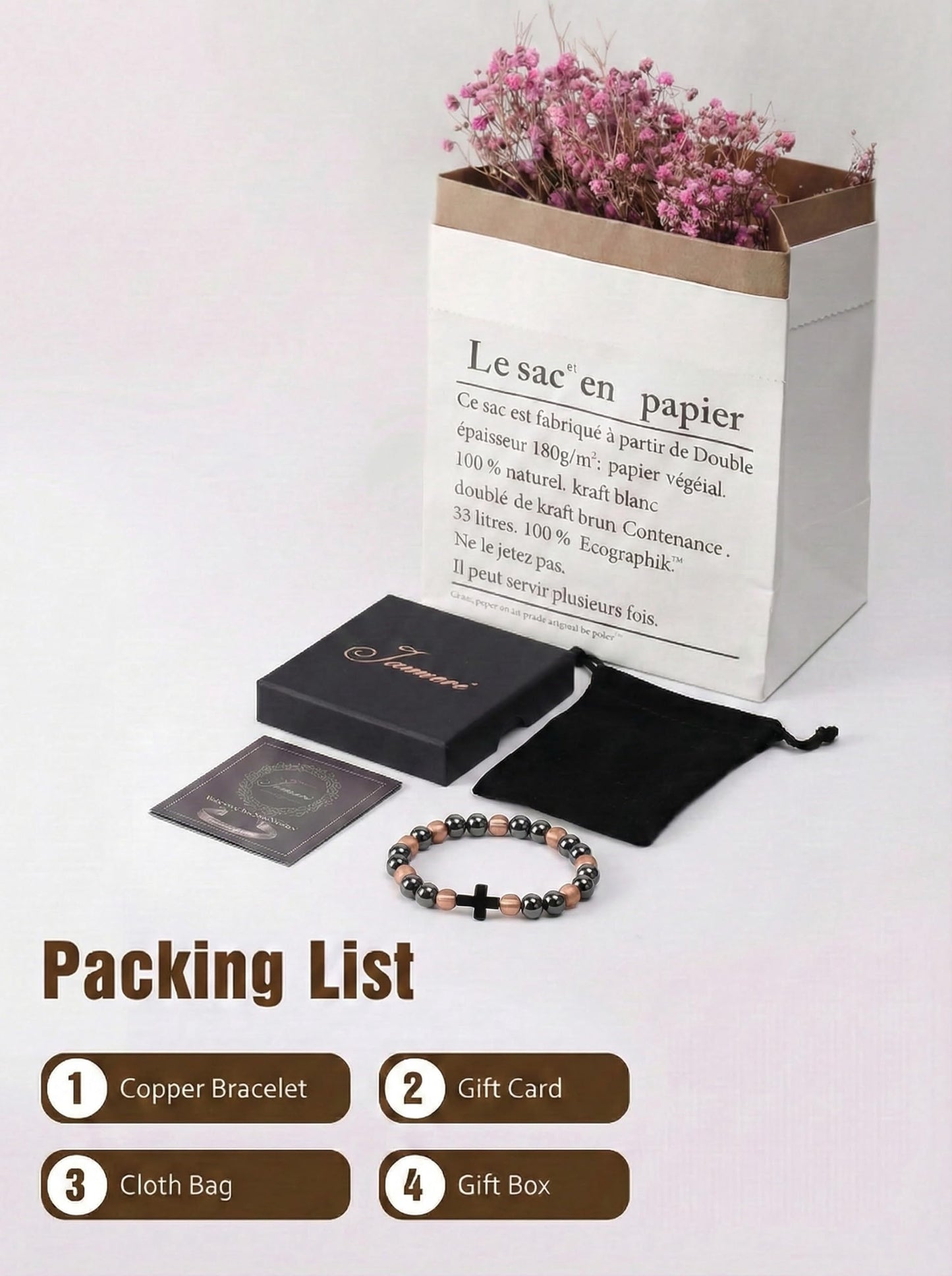 Jecanori Copper Magnetic Bracelet for Men Women, 3800 Gauss Pure Copper Jewelry with Stretch Beads（25 Beads）, Unisex Spiritual Gift, Birthday Gifts for Parents, Hematite Bracelet for Mom Friends