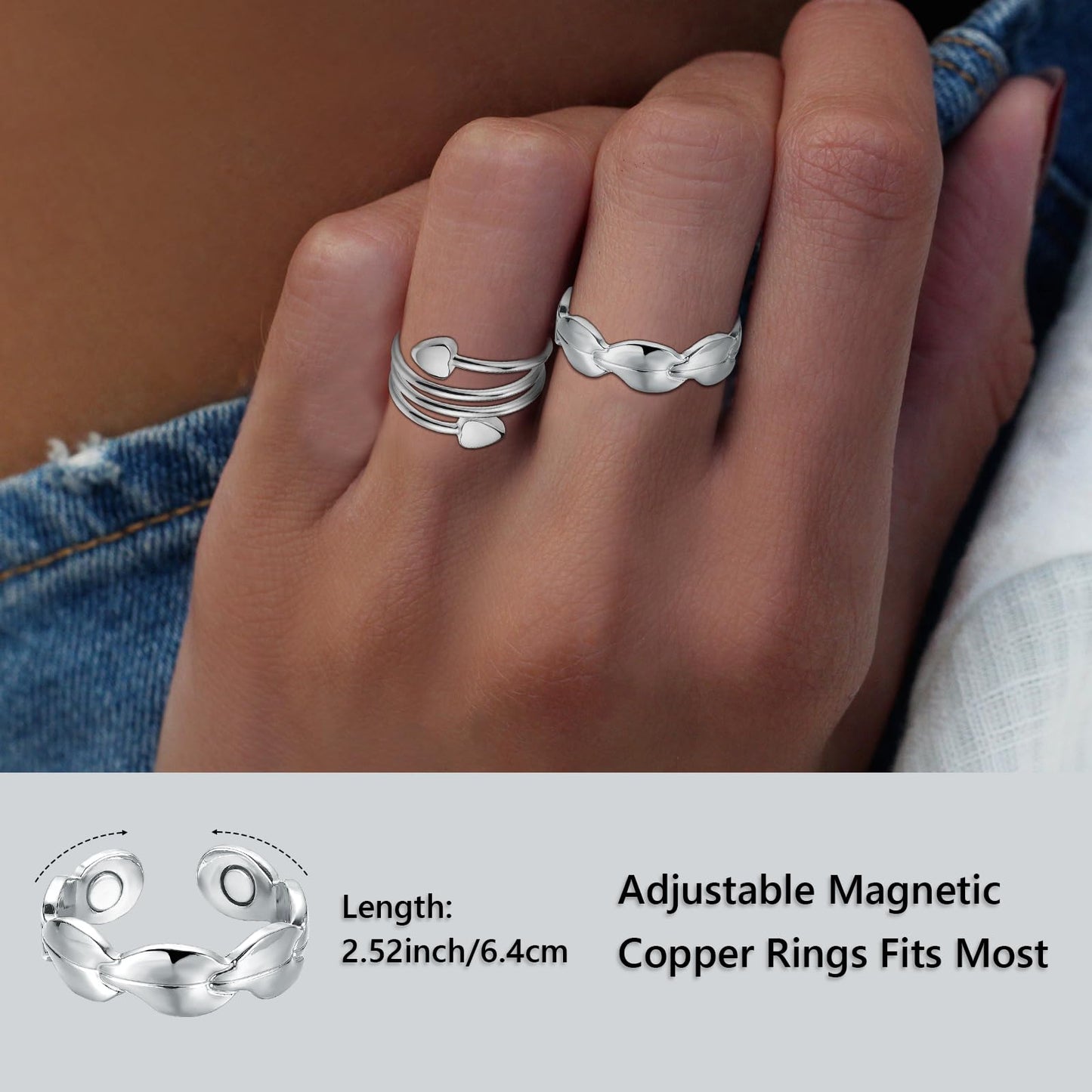 BioMag Copper Ring for Women for Lymphatic Drainage, 99.99% Pure Copper Magnetic Rings, Adjustable Jewelry Gifts for Women