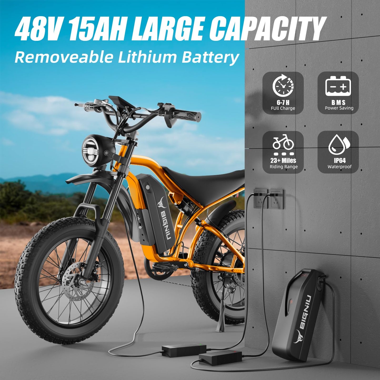 BIGNIU Electric Bike for Adults – 20" Fat Tire, Peak 1200W Motor, 48V 15A Battery, 7-Speed, Dual Disc Brakes for Off-Road and City Riding BG-S (Dark Green)