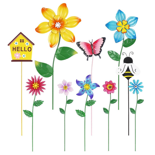 hogardeck Garden Decor for Outside, Set of 10 Metal Flowers Decorative Garden Stakes for Spring Decor, Gardening Gifts for Women Mom Grandma Wife, Yard Art Outdoor Lawn Porch Pathway Decorations
