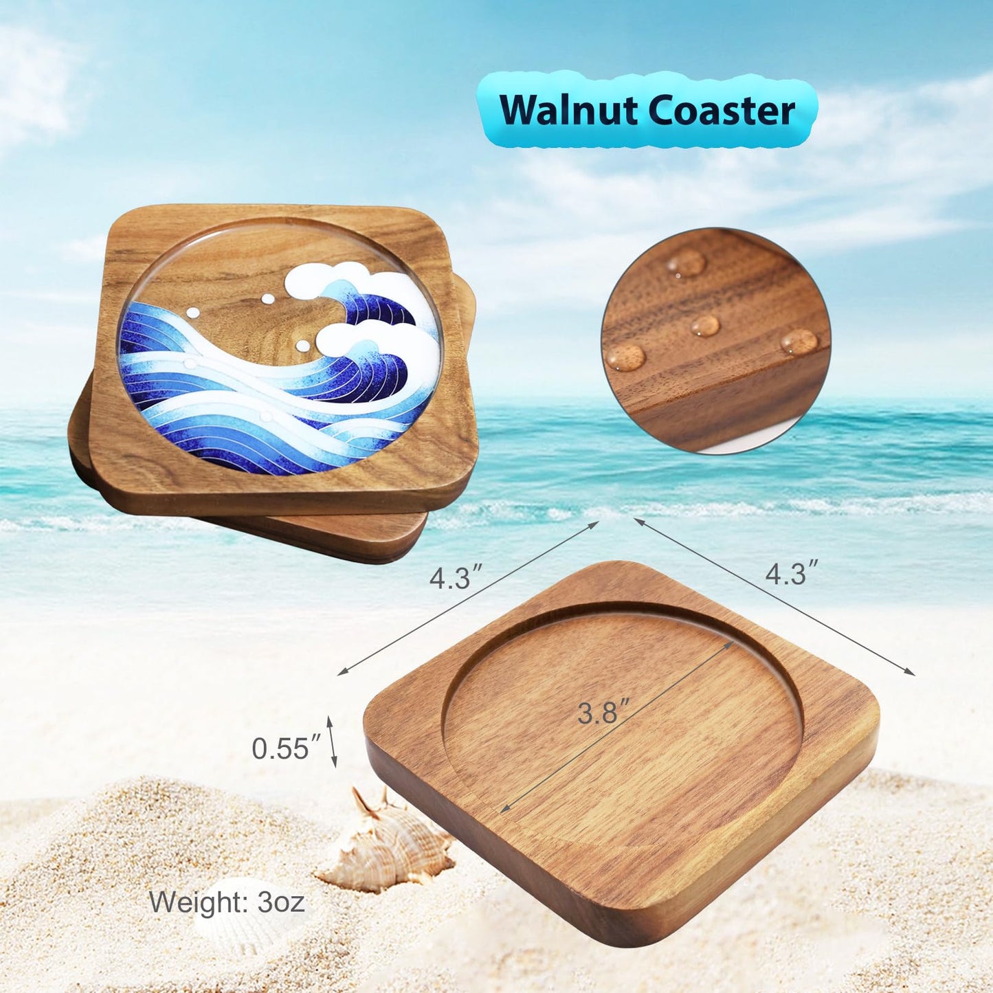 Blauwhim Wooden Coasters Craft Kits – Filigree Enamels Painting DIY Coasters Art Projects Materials & Tools Package – Crafts for Adults, Hobby, Seniors, Women, Teens (Great Waves)