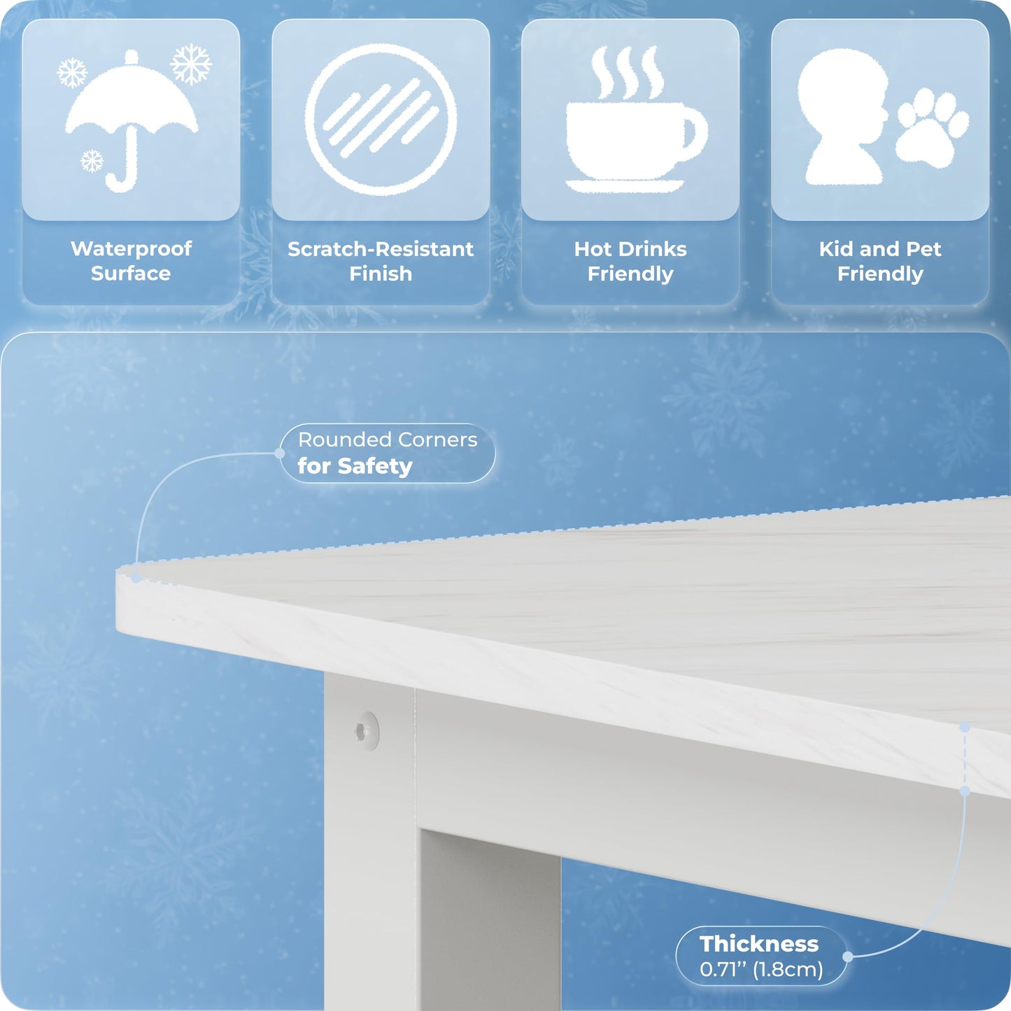 Fday 43" Home Office Desk Modern Computer Desk 43.3x23.6x29.5 inches PC Table with Thicken Frame Industrial Style Sturdy Metal Frame Furniture for Writing Gaming Marble White+White