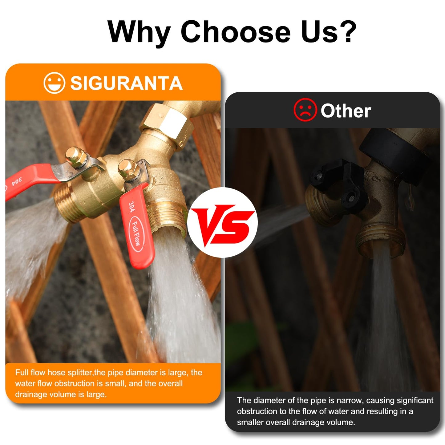 SIGURANTA Garden hose splitter, full-flow, heavy-duty brass 2-way high flow, outdoor faucet Y-valve closure diverter connector, garden hose high-flow diverter adapter. (2-Way Full Flow 1PCS)
