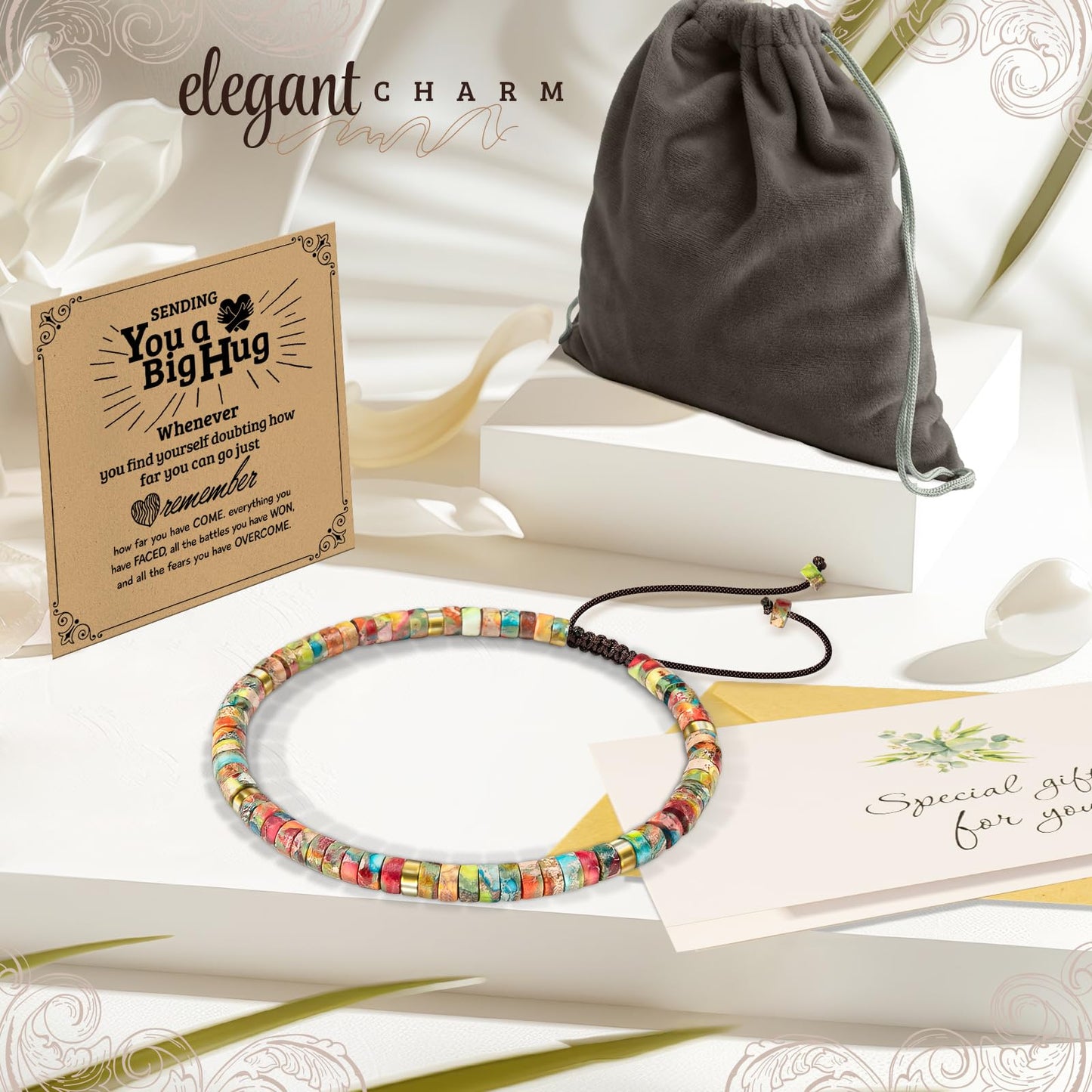 ZOKCC Cheer Up Gifts Bracelets for Women Healing Natural Stone Bracelets - Get Well Soon Inspirational Gifts for Women Friends Sister Friendship Bestie Coworker (D- BIG HUG- KING STONE)