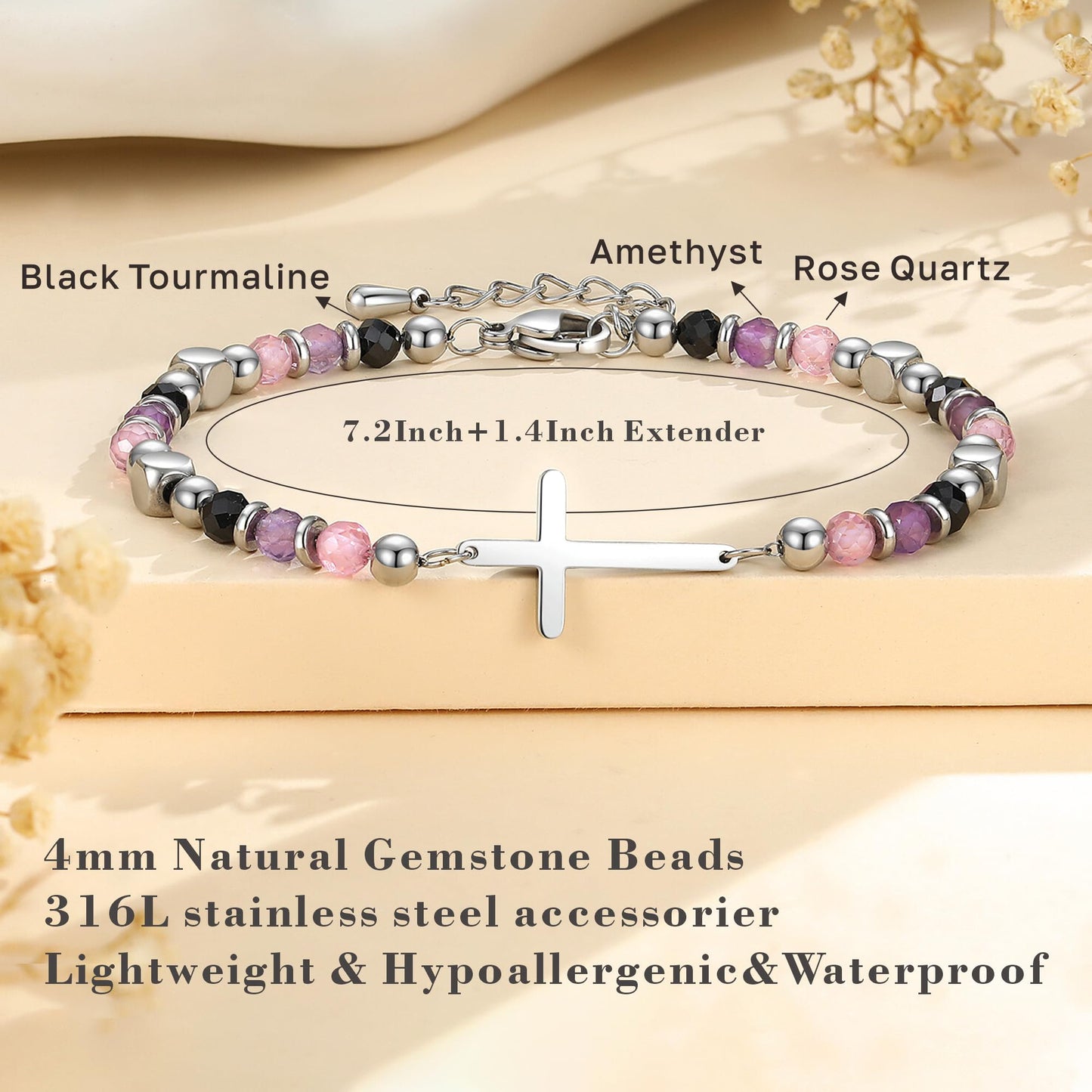 Mother's Day, Birthday, Valentine's Day, Christmas, Easter Gifts for Mom – Dainty Christian Cross Bracelet, Anxiety Relief Jewelry for Women, Adjustable Crystal Beaded Bracelet