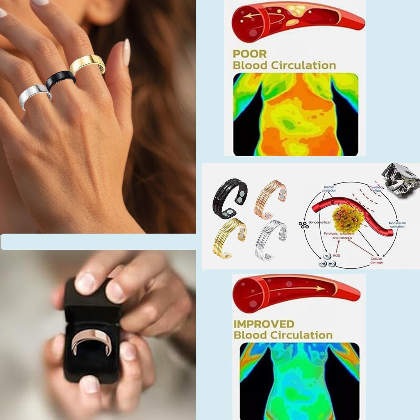 tanguan Auvulis Migraine Ring，Stainless Steel Adjustable Rings Lymphatic Vitality Magneti Rings for Women Men Anti Snoring Ring Migraine Relief Jewelry (Black&Gold&Silver&Rose gold)