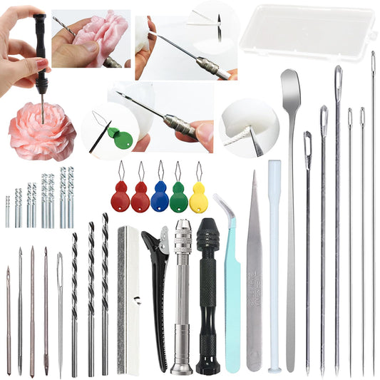 37PCS Candle Making Tools Set Adjustable Punch Needle Long Silicone Mold Needle Drill Candle Wick Hole Drill Steel Sticks to Make Holes in Candles Soap,Mold Punch Wicking Needle Tools Inserting Tool