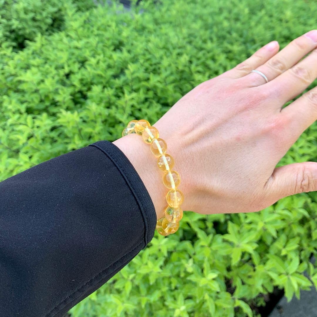 Adabele 1pc Real Natural Yellow Citrine Bracelet 7.5 inch Stretch Gemstone Beaded Bracelet Chakra Healing Crystal Stone Energy Quartz Rock GB10-B27