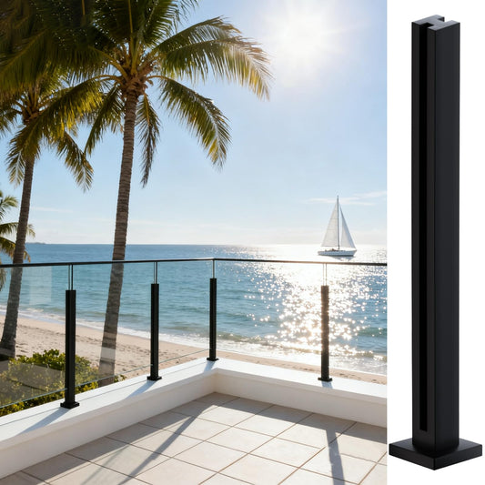 Cvter Glass Railing Post, 24/31/35/41/47 inches, 304 Stainless Steel Glass Railing System with Slots, Heavy Duty Spigot Clamp for Deck Balustrade, Balcony, Patio, Pool Black 24in Mid Post