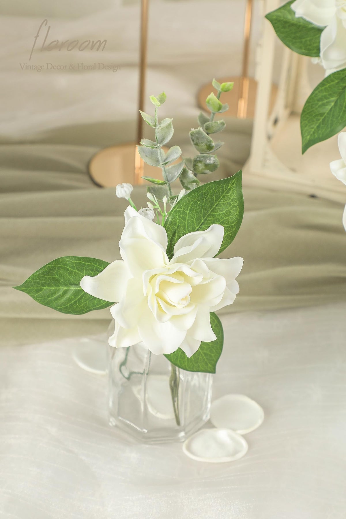 Floroom Artificial Gardenia Flowers 2.7" 25pcs Real Looking Ivory Foam Fake Flowers with Stems for DIY Wedding Bouquets Bridal Shower Centerpieces Floral Arrangements Party Tables Home Decorations