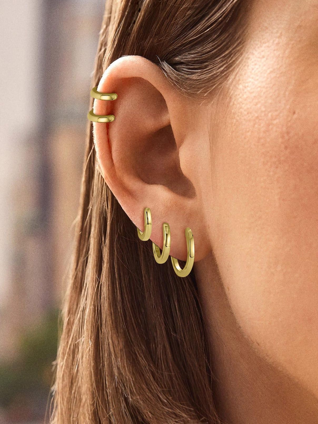 FaithHeart 925 Sterling Silver Huggie Hoop Earrings, Small Silver Hoop Earring for Women, 14K Gold Hypoallergenic Cartilage Earrings for Women 8mm