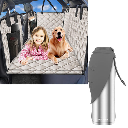 URPOWER Back Seat Extender for Dogs & 27Oz Insulated Portable Dog Water Bottle