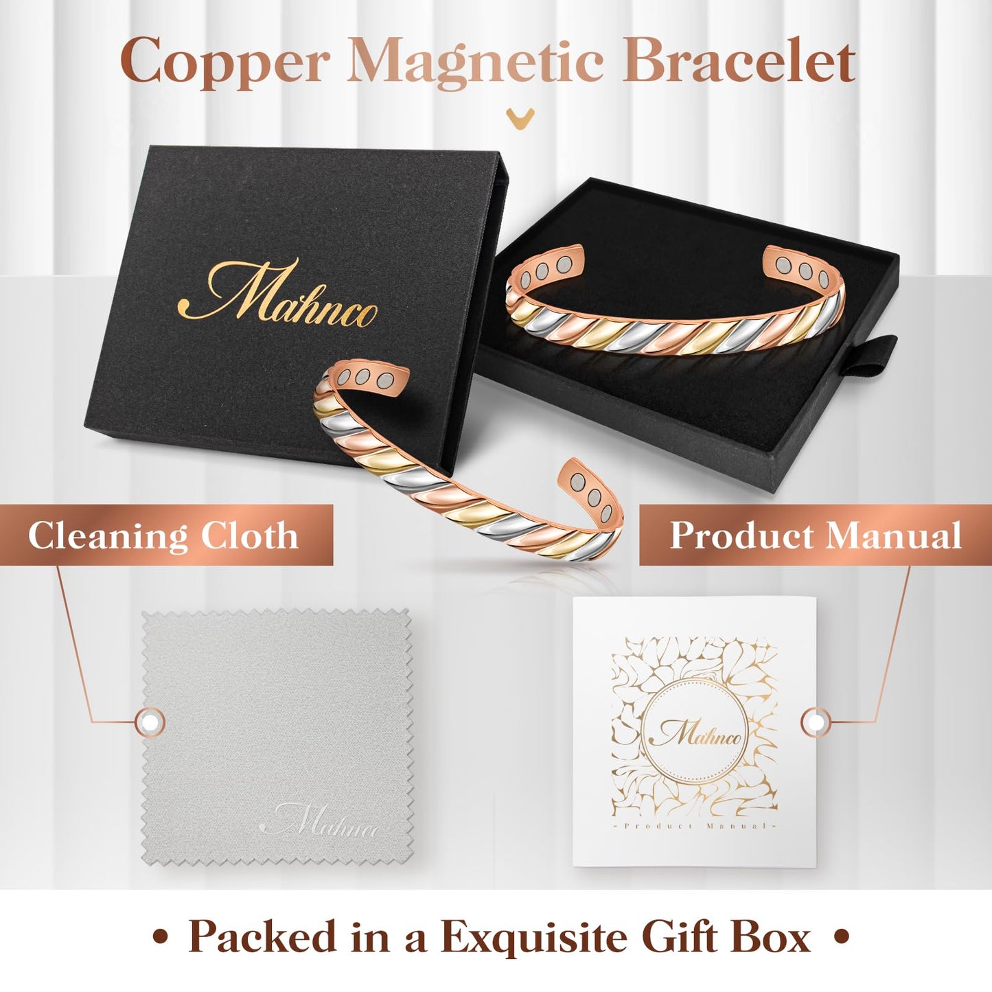 Copper Bracelets for Women Men Lymph Detox Magnetic Bracelet Magnetic Copper Bracelet, Tri-color Bracelet Jewelry Gift for Christmas Valentine's Day Mother's Day