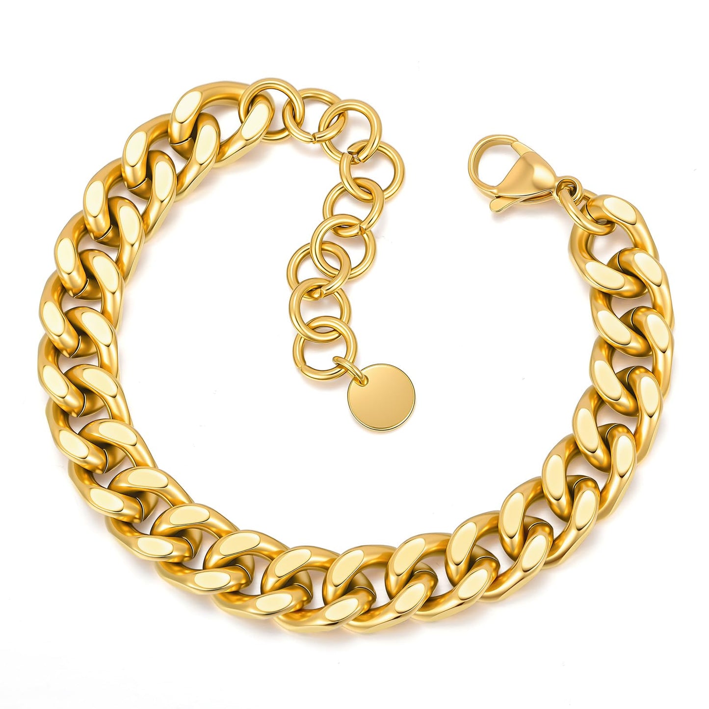 MPRAINBOW Chunky Gold Bracelets for Women - 18K Gold Plated Cuban Link Bracelet, Stainless Steel Non-tarnish Personality Thick Chain Trendy Jewelry Gifts, Christmas Valentines Prom Birthday Party