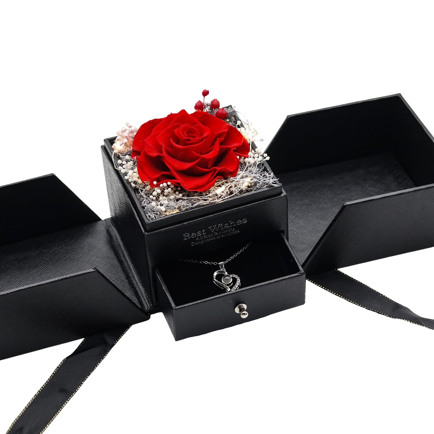 Preserved Real Rose with Heart I Love You Necklaces for Women in 100 Languages - Eternal Red Flowers Gifts for her Romantic Gift Set for Girlfriend Birthday Anniversary on Valentines Mothers Day