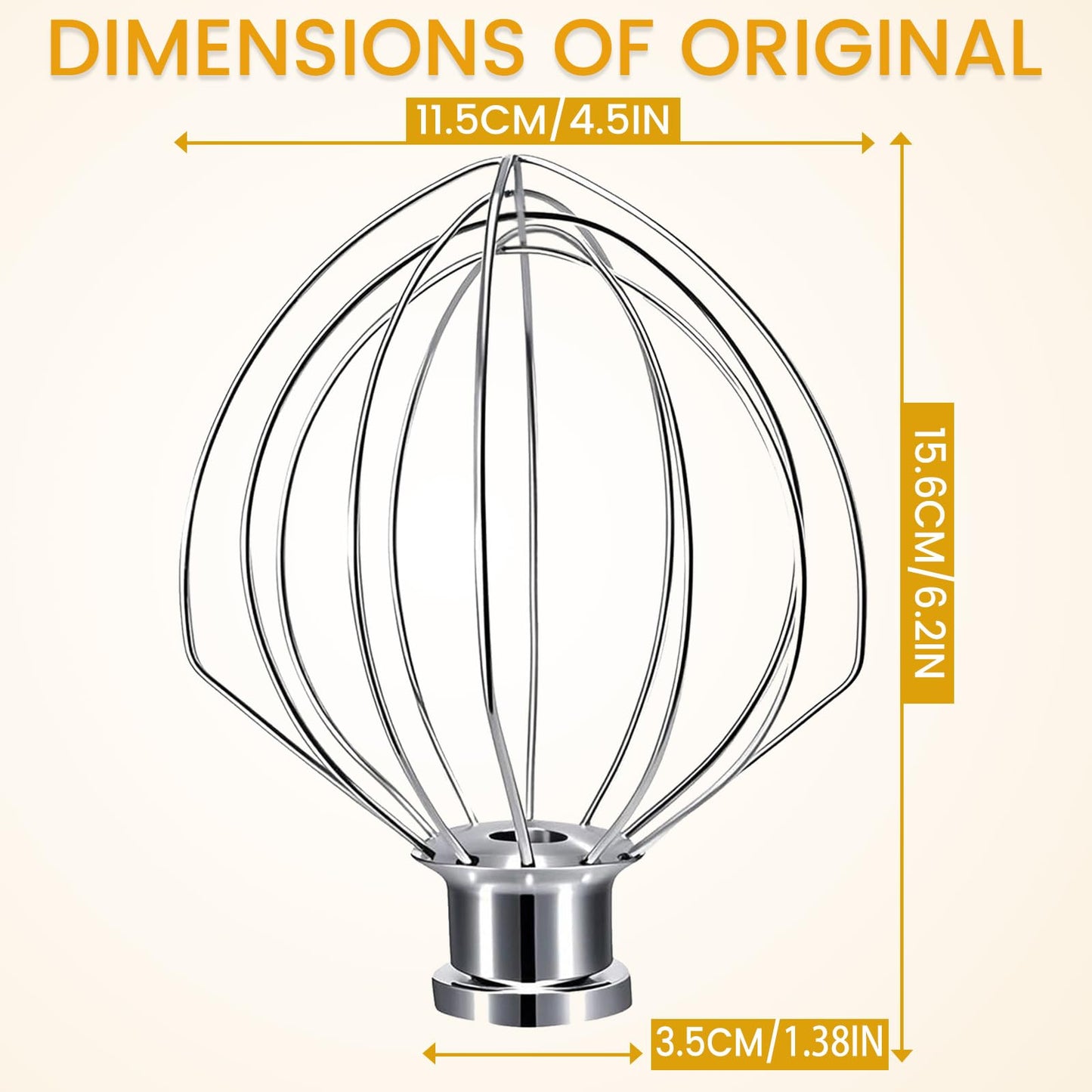 NewlyArt Whisk Attachment Fits KitchenAid, 6 Wire Whip for 4.5 5 Quart KitchenAid Tilt-Head Stand Mixer，K45WW Kitchen Aid Accessories and Attachments, Stainless Steel Wires + Aluminum Hub