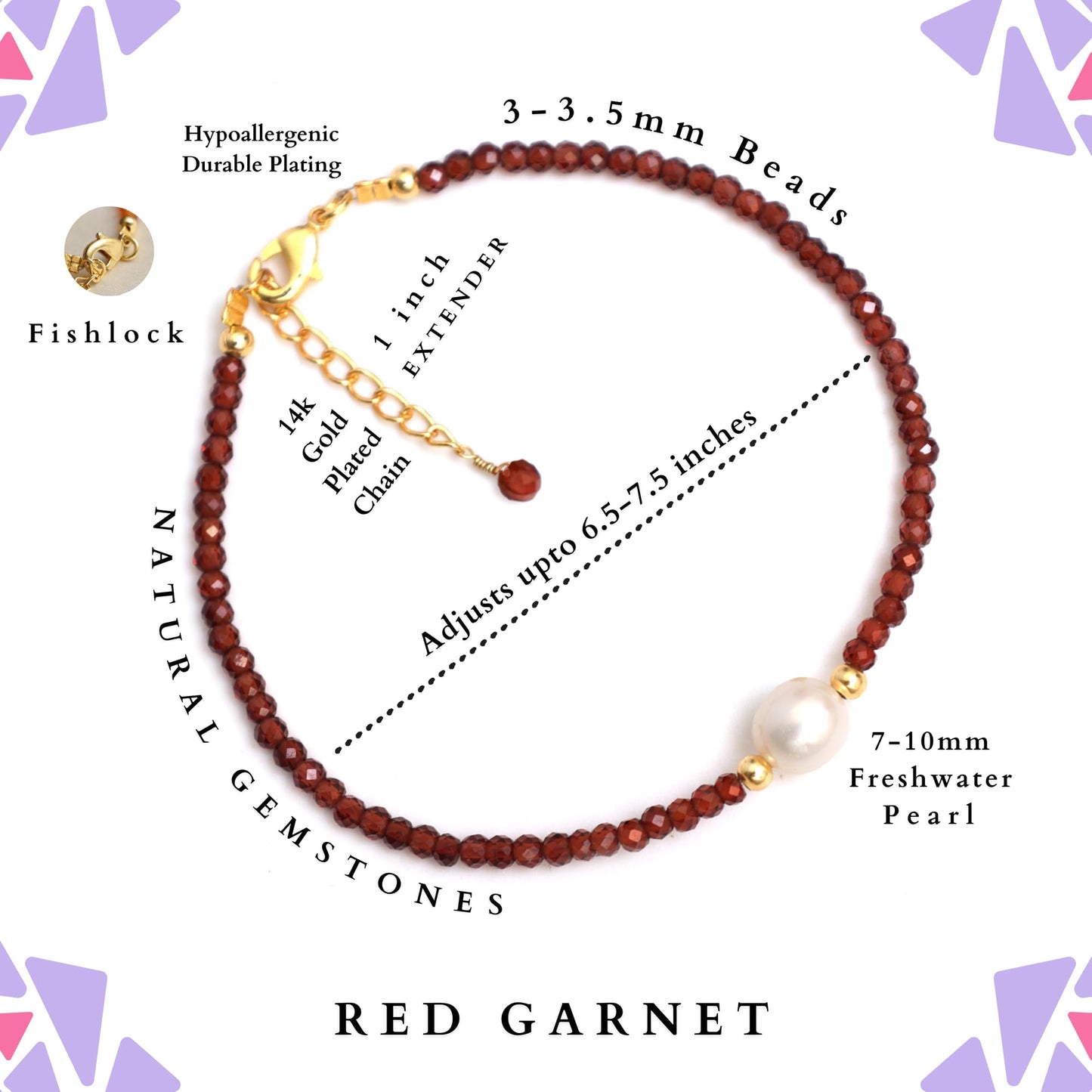 Gempires Red Garnet Beaded Bracelet with Pearl Choker Crystal Jewelry Handmade January Birthstone Gifts 7.5 Inch Gold Plated Lightweight Gemstone Bracelets