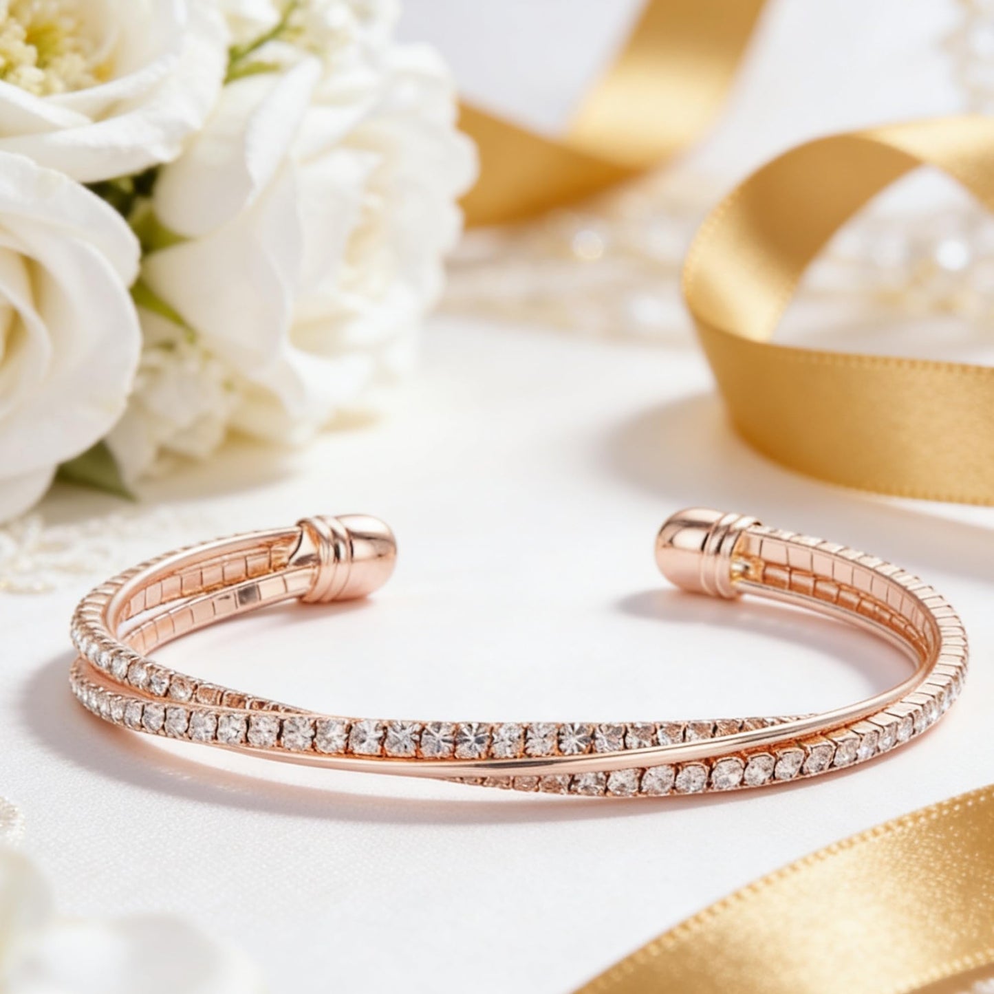 rose gold Cuff bangle Bracelets For Women Rhinestone Clear Crystal Dainty Bracelet Bridesmaid Wedding Gifts Birthday Party (gold)