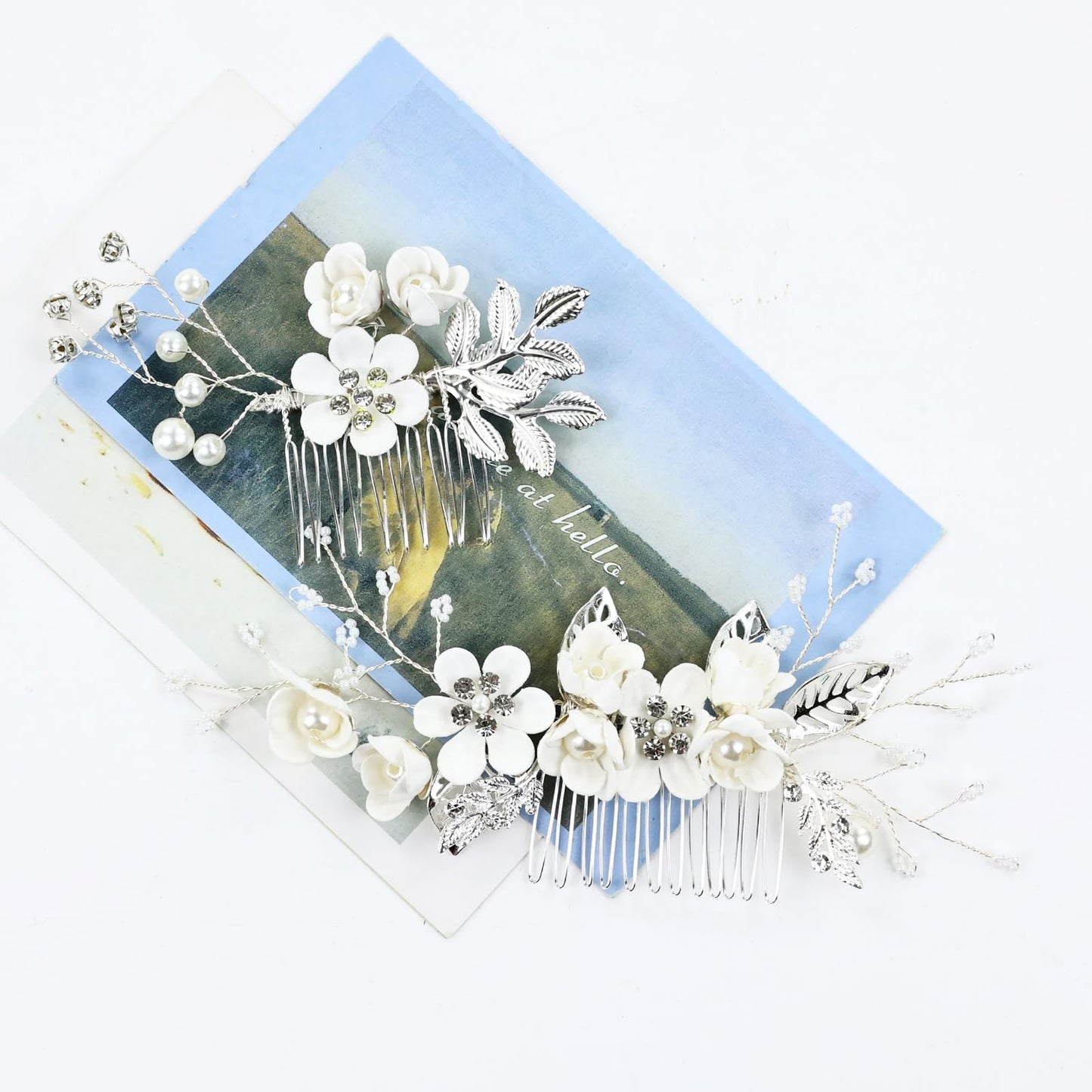 inSowni 20 Pieces Rhinestone Pearl Bridal Wedding Party Prom White Flower Hair Side Combs Slides +U-shaped Floral Hair Pins+Twist Spiral Pearl Hairpins Headpieces for Brides Bridesmaids Girls Women