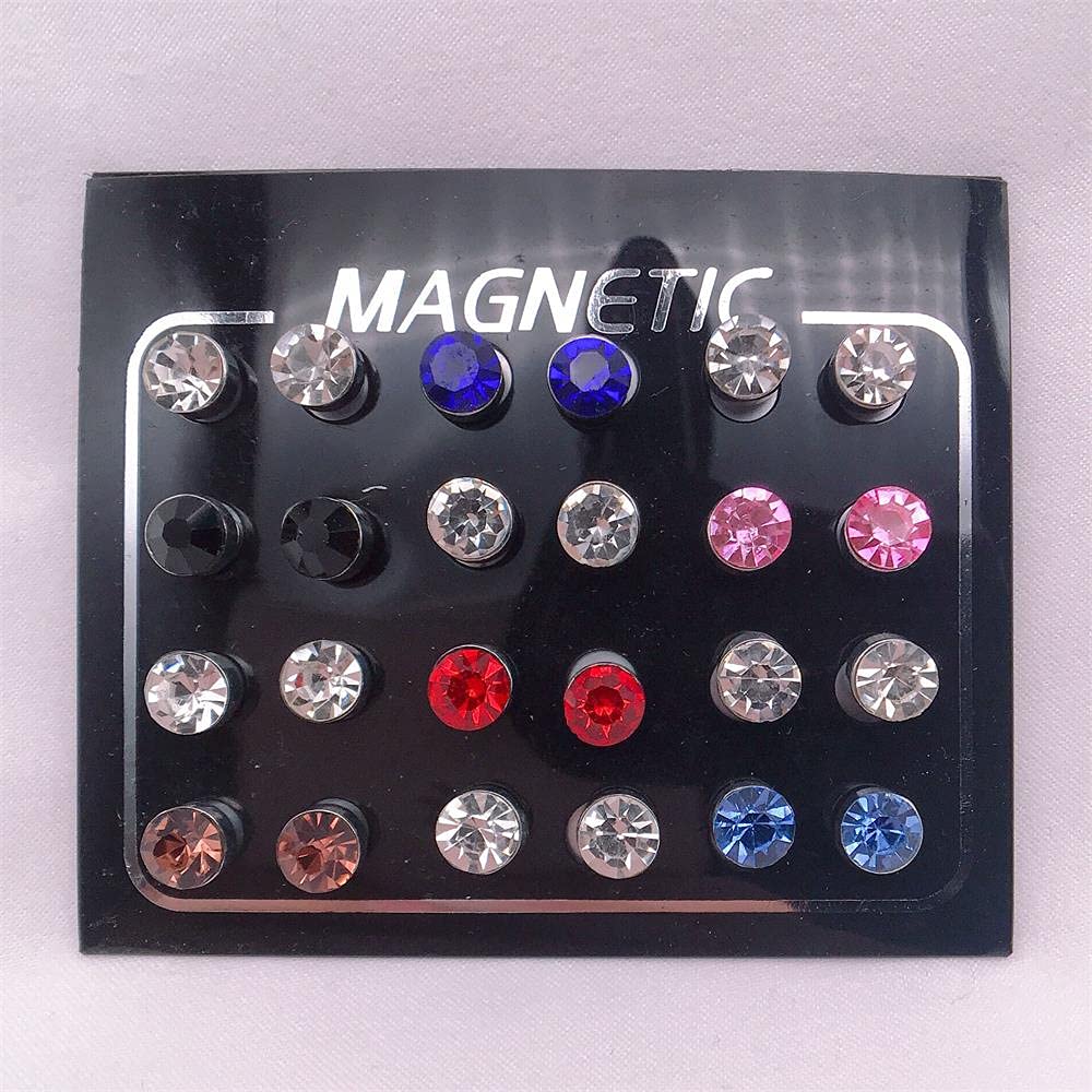 12Pcs Magnetic Crystal Stud Earrings Face Magnetic Clip Non Piercing Earrings Nose Lip Ring Clip on Cubic Zirconia Tragus for Women Men Non Piercing Jewelry (Multicolor 3mm(24pcs))