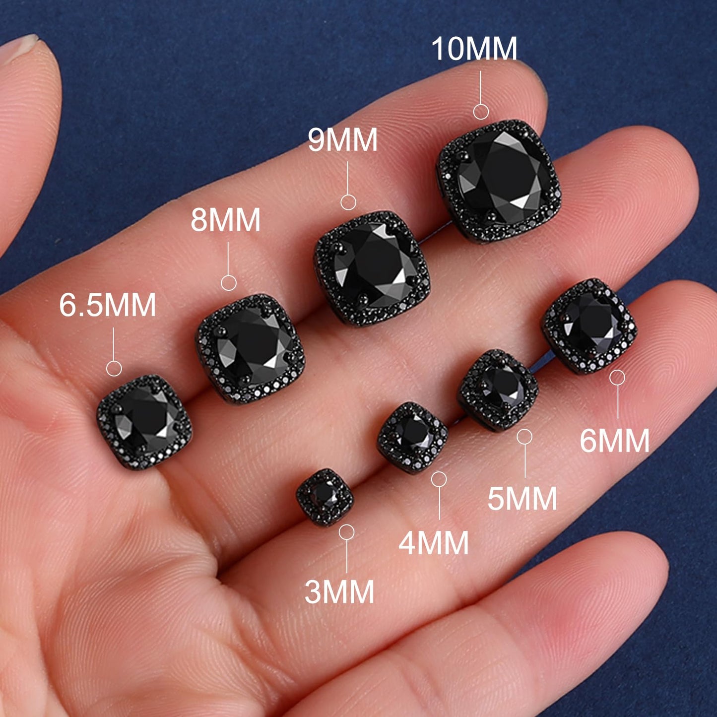 Gugots Moissanite Halo Square Stud Earrings Screw Back 925 Sterling Silver Lab Brilliant D Color VVS1 Clarity Hypoallergenic Earrings for Women Men Black 0.8CT 6MM*2
