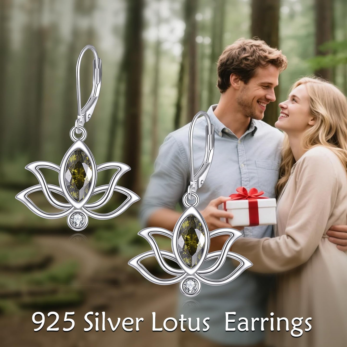 YFN Lotus Flower Earrings Sterling Silver Birthstone Lotus Leverback Dangle Drop Earrings Jewelry Gifts for Women (H. Aug)