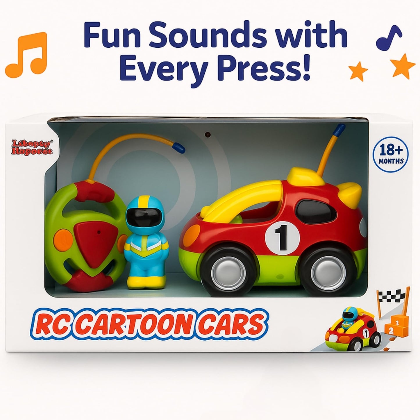 Liberty Imports My First Cartoon RC Remote Control Cars for Toddlers Ages 1-3, Radio Control Toy for Baby, Kids 18 Months+ (Race Car)